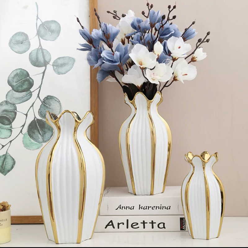 Nordic light luxury gold electroplated ceramic vases, wedding hotel soft decoration items, hydroponic flower vases, living room decorative cabinets, dining tables, model room home decorations