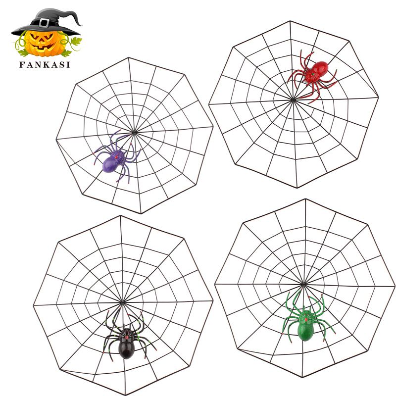 万圣节装饰道具塑料蜘蛛网 多色蜘蛛整人恐怖玩具节日派对用品图