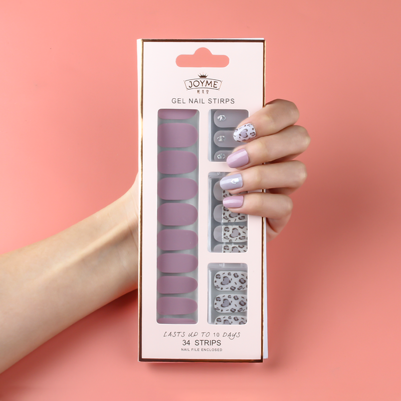 34 nail stickers in leopard print nude color, imported PU film nail stickers from South Korea