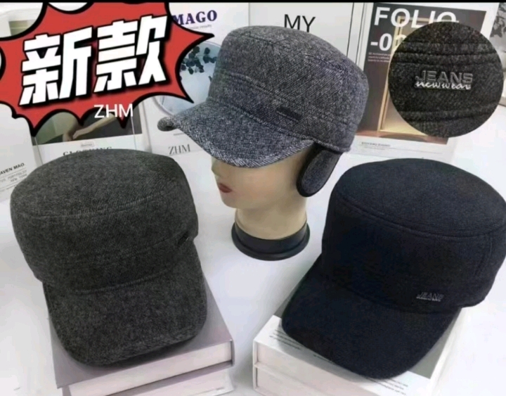 男士平顶帽春秋新款中老年帽子男款爸爸帽冬季加绒防寒护耳鸭舌帽