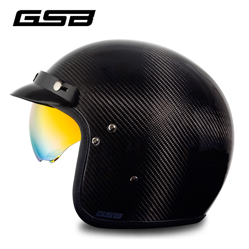 GSB碳纤维复古头盔半盔男摩托车夏季轻便式机车个性半覆式女四季盔详情图2