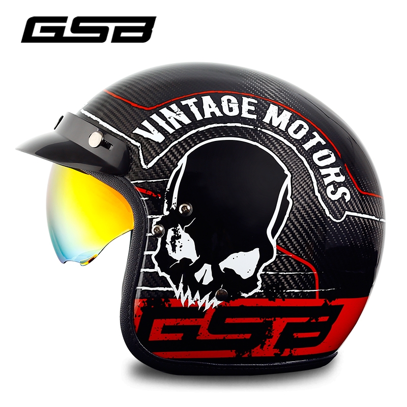 GSB碳纤维复古头盔半盔男摩托车夏季轻便式机车个性半覆式女四季盔详情图1