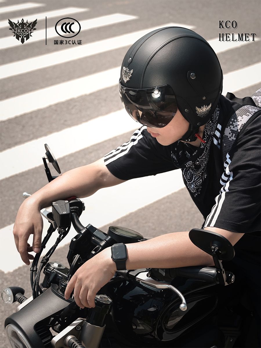 Retro Harley-Davidson 3C-certified helmet, safety helmet, motorcycle, all-season couple, motorcycle lining, windproof ear protection, Japanese style