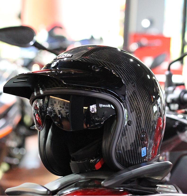 rhkc碳纤维复古哈雷摩托车头盔男女冬季款机车电动车安全帽3c半盔详情图7