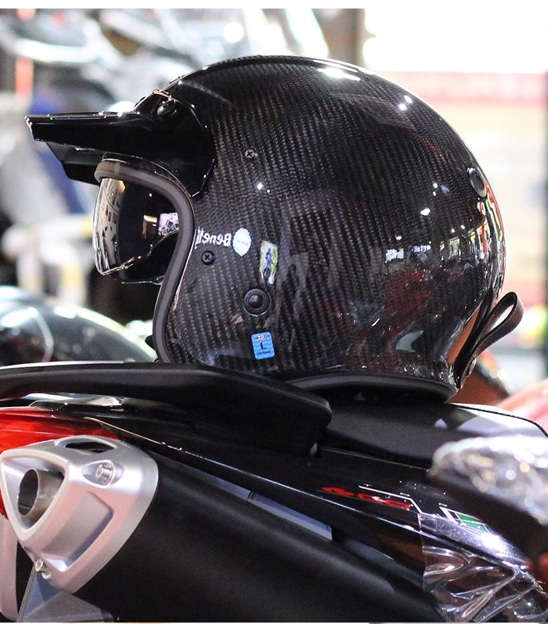 rhkc碳纤维复古哈雷摩托车头盔男女冬季款机车电动车安全帽3c半盔详情图6