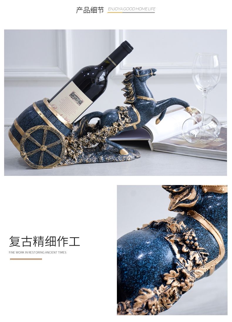 Wealth attraction, horse-drawn cart, wine rack, wine cabinet, decorative items, living room TV cabinet, home decorations, American handicrafts details Picture