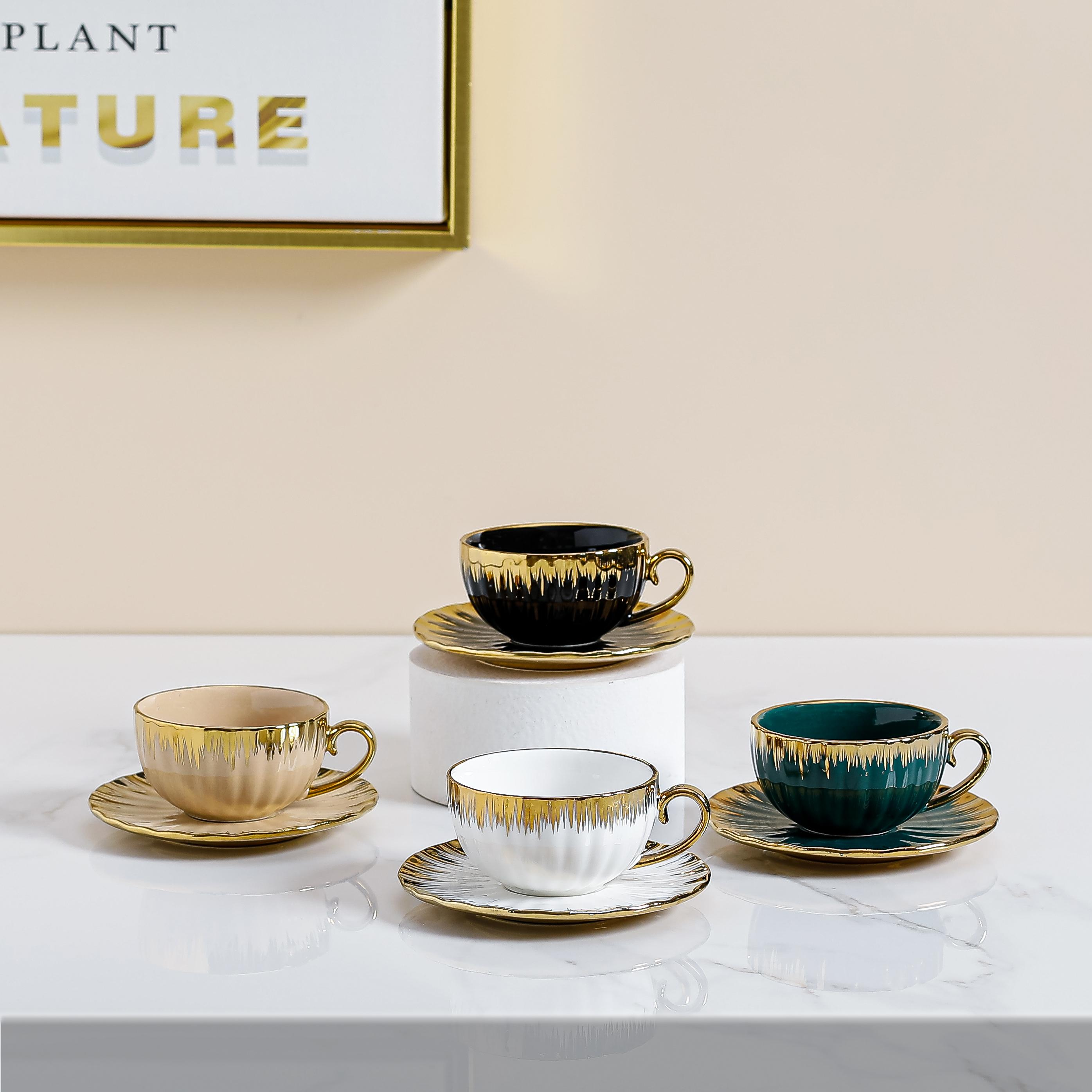 80.90cc轻奢风小奢华镀金造型咖啡杯6件套陶瓷咖啡杯碟套装6杯6碟产品图