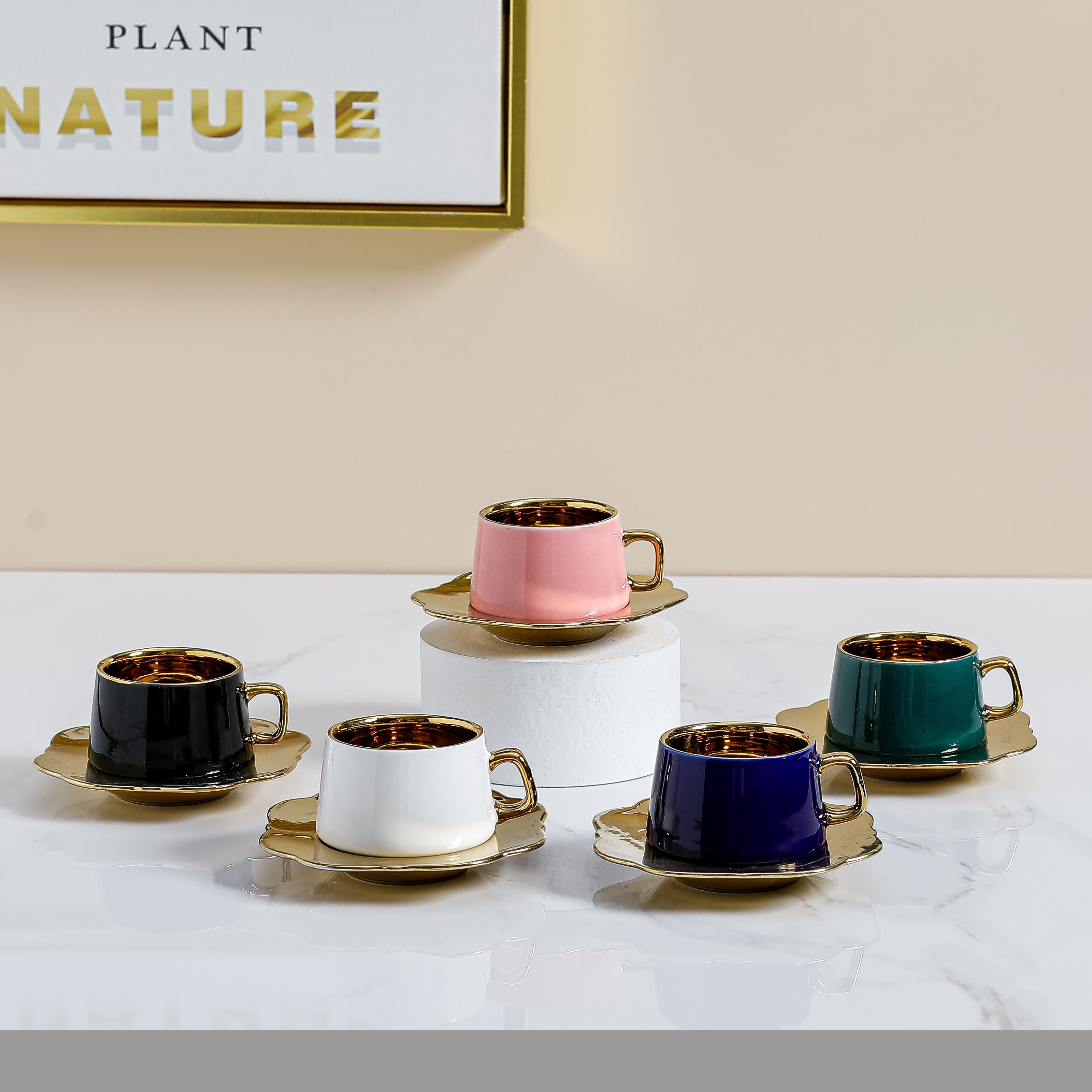 80.90cc轻奢风小奢华镀金造型咖啡杯6件套陶瓷咖啡杯碟套装6杯6碟白底实物图