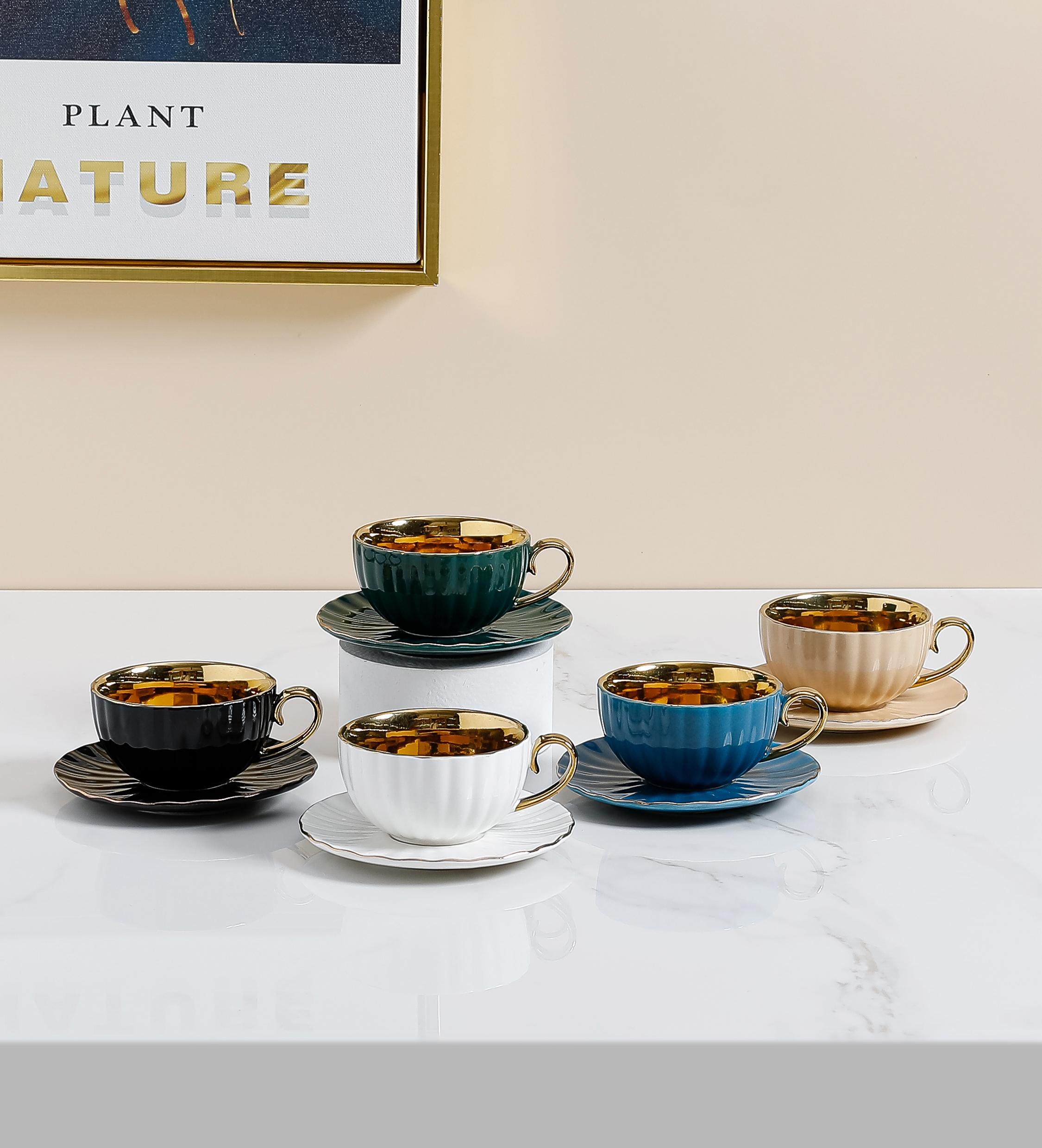 80.90cc轻奢风小奢华镀金造型咖啡杯6件套陶瓷咖啡杯碟套装6杯6碟细节图