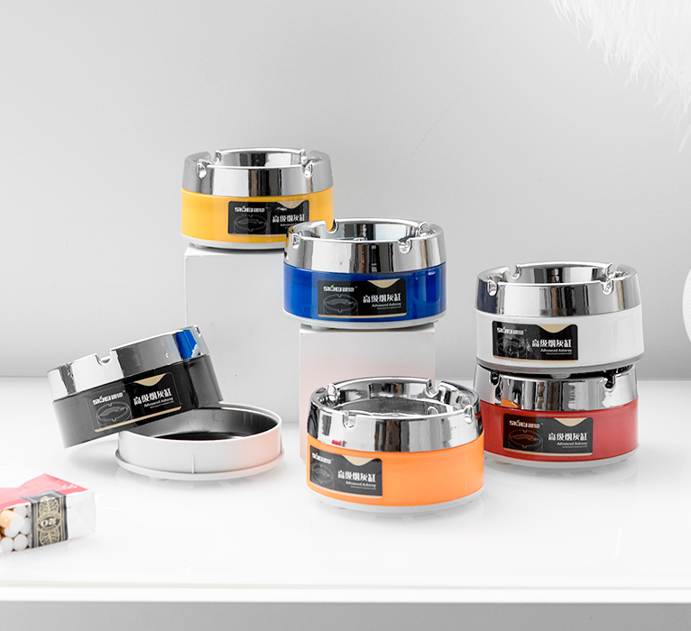 彩色带盖旋转烟灰缸创意家居酒店KTV可定logo实用款