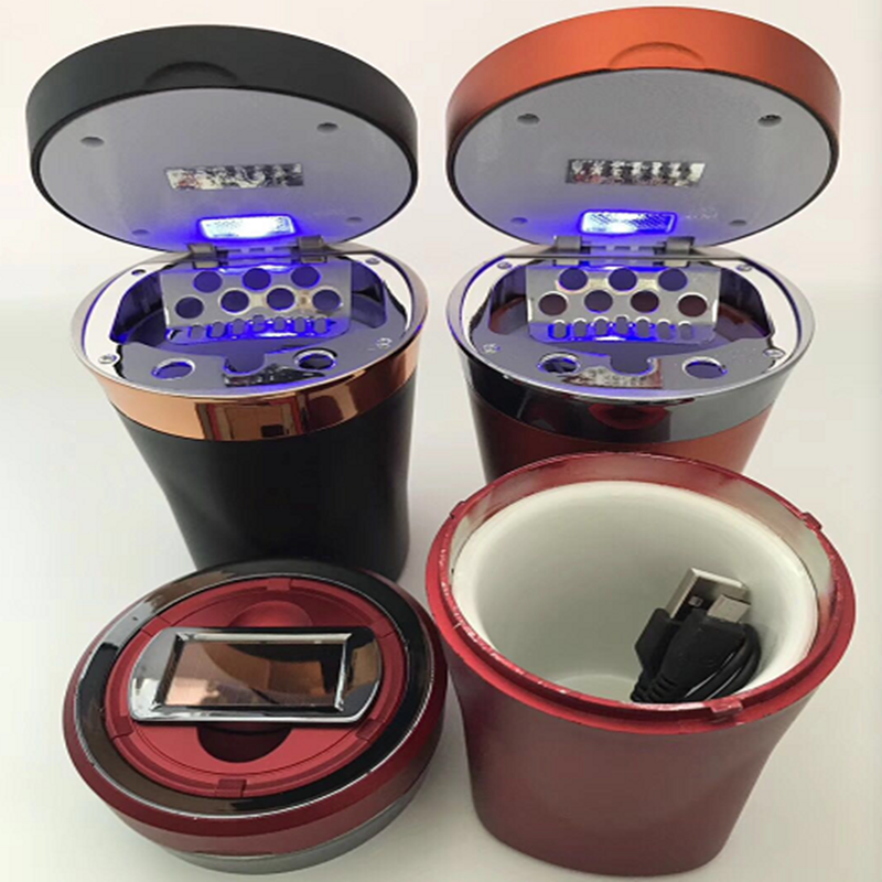 汽车用品汽车内饰用品汽车车载烟灰缸 车载点烟器带灯带盖陶瓷内胆创意烟灰缸QW224
