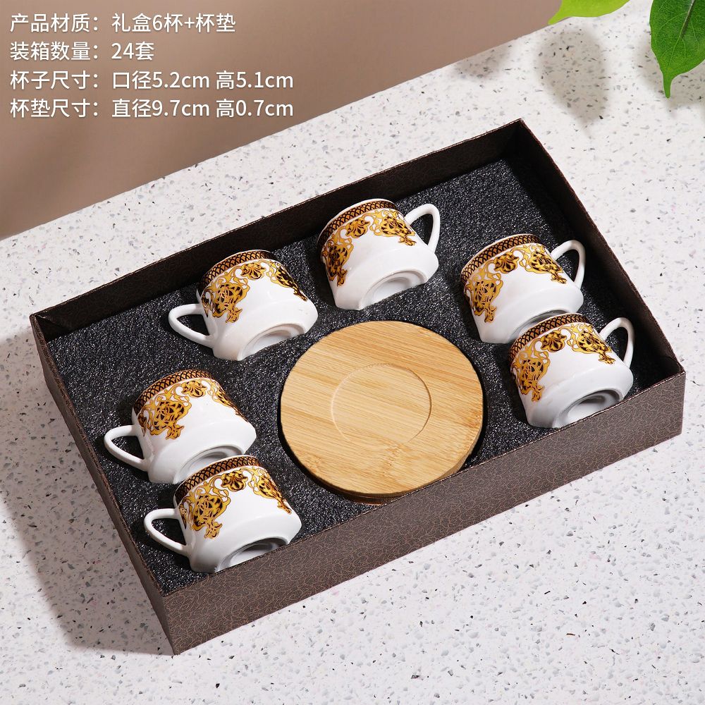 Limei Ceramic Coffee Six-Cup Saucer Luxurious Afternoon Tea Solid Color Round New Gift Box Packaging 0020 Application Scenario