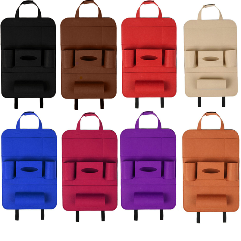 汽车座椅背收纳袋纸抽杂物整理袋毛毡椅背多功能置物袋车载储物挂袋QW273