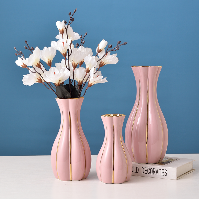 Wholesale of new Nordic light luxury ceramic electroplated vases, wedding soft furnishings, courtyard handicrafts, living room dining tables, home decorations and flower vases