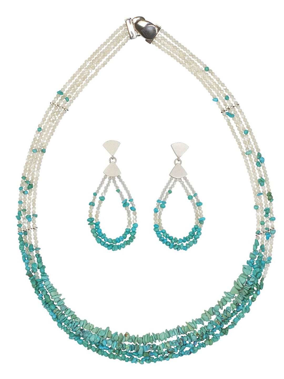 水晶米珠松石多层波西米亚风套链耳环加项链小众搭配礼服宝兰饰品018