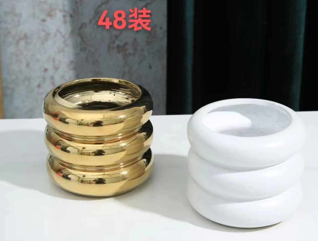 Creative circular tire ceramic flower pot decoration, modern and simple golden flower vase, home indoor plant hydroponic container details Picture