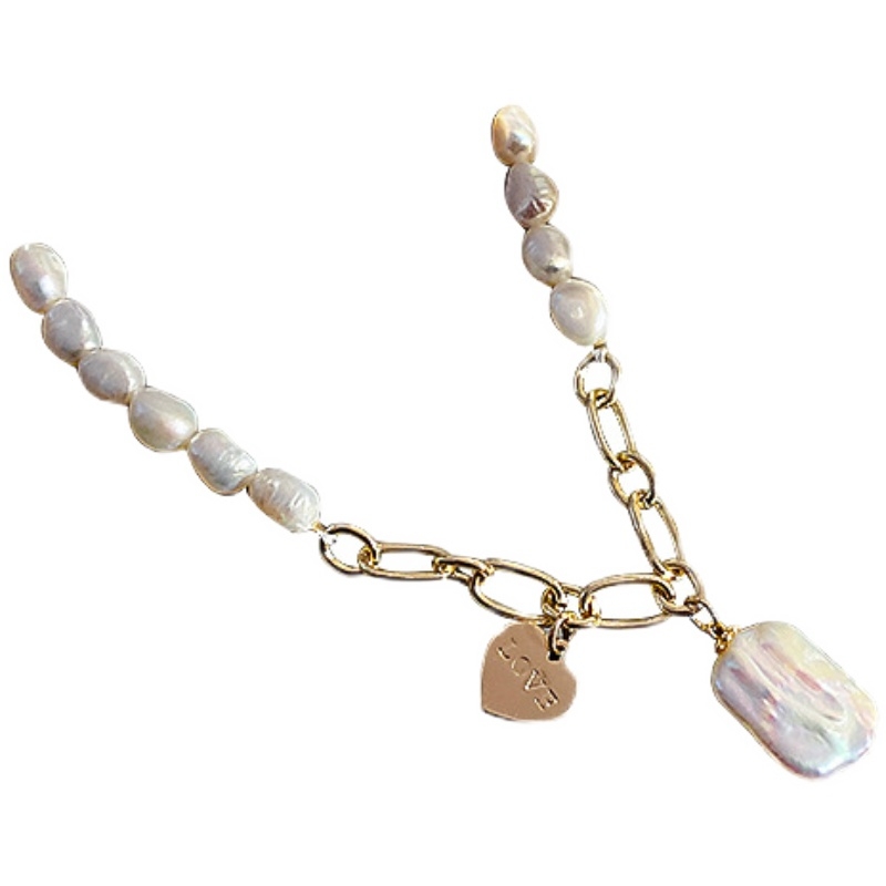 天然淡水珍珠拼接爱心字母项链韩国时尚气质吊坠网红项坠女