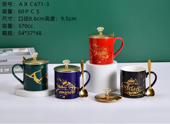 Nordic Crown Ceramic cup, high-end creative and light luxury new covered mug, coffee lovers' souvenir Specification image