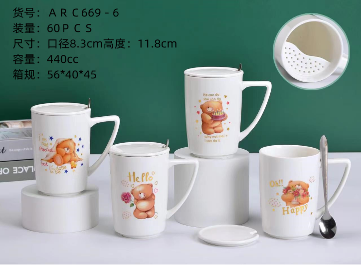 Ceramic mugs with leaks, covered spoons, and mugs for male and female students to use for breakfast and drinking water at school Specification image