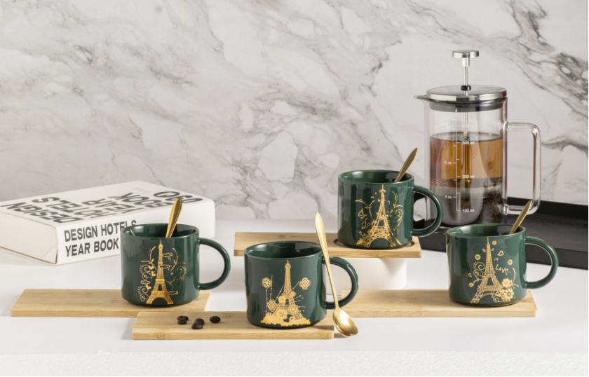 Mug Home 2022 New light luxury coffee cup with lid spoon ceramic breakfast milk cup Office water cup detail image 3