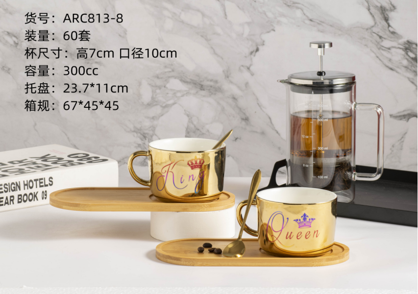 Ceramic coffee cup and saucer set, gold-plated mugs, home cups, milk cups, afternoon tea cups detail image 5