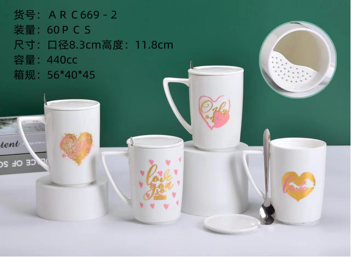 Ceramic mugs with leaks, covered spoons, and mugs for male and female students to use for breakfast and drinking water at school detail image 3