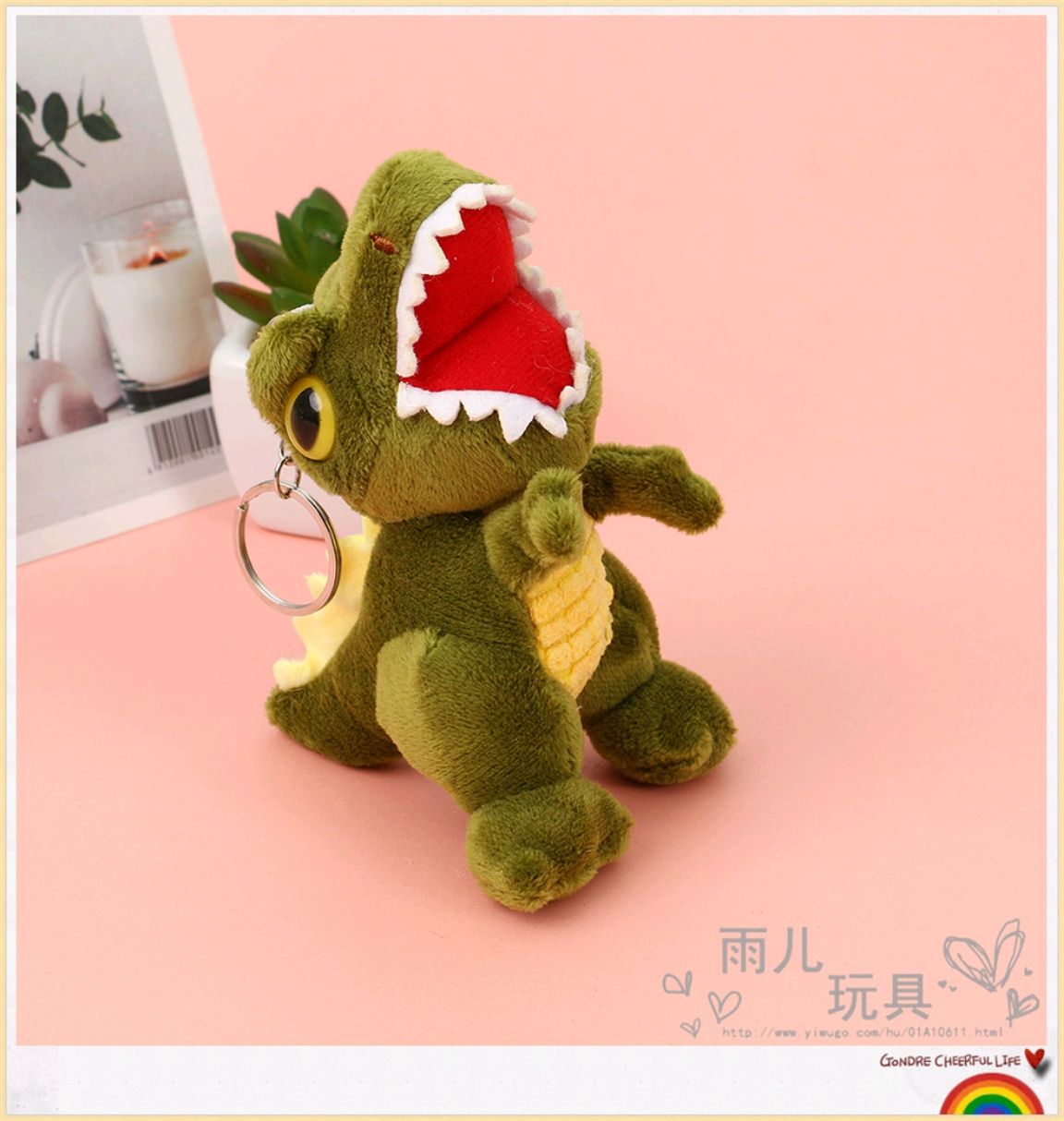 Best-selling 10cm green dinosaur pendant, plush toy, stuffed doll pendant, three-dimensional small pendant, factory direct sales pic 1
