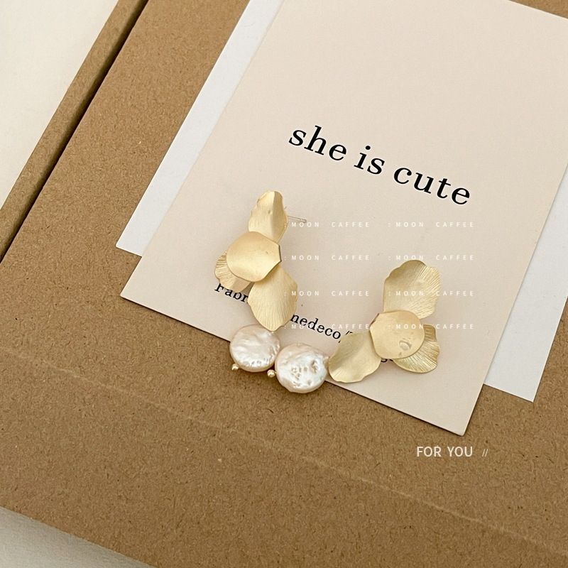 韩国925银针复古法式叶片流苏巴洛克珍珠耳环耳钉超仙小众森系ins详情图5