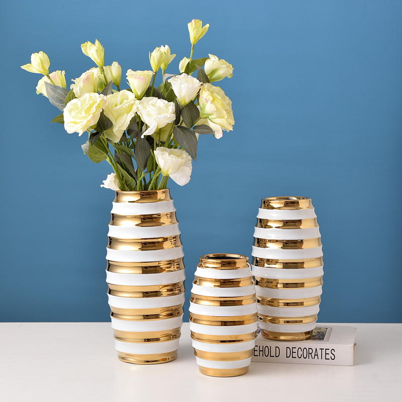 New light luxury ceramic electroplated vases, living room flower vases, home decoration items, wedding and hotel soft decoration handicrafts