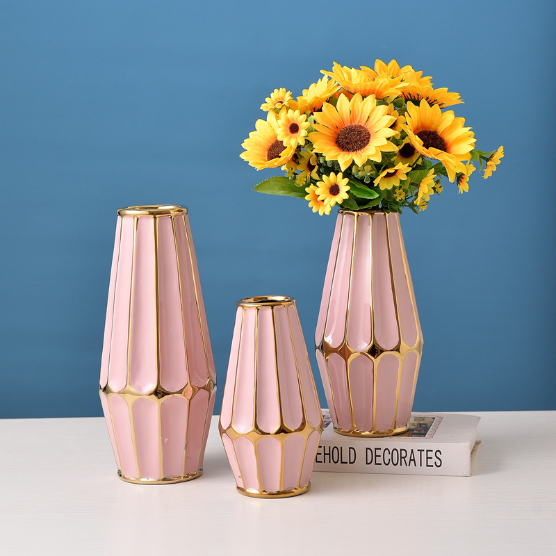 New light luxury ceramic electroplated vertical bar vase, living room flower vases, home decoration items, wedding and hotel soft decoration handicrafts Item Picture