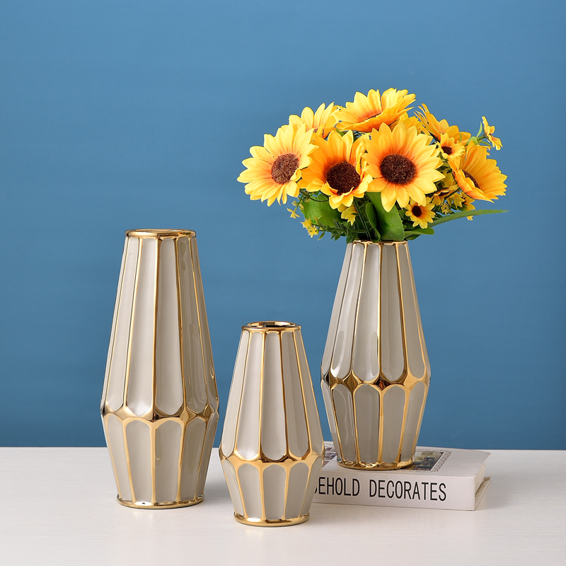 New light luxury ceramic electroplated vertical bar vase, living room flower vases, home decoration items, wedding and hotel soft decoration handicrafts Specification image