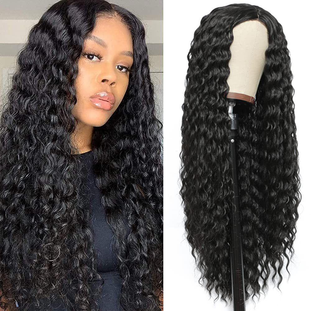 28-inch African women's long black curly natural wave synthetic wig, Halloween role-playing party high-temperature fiber wig