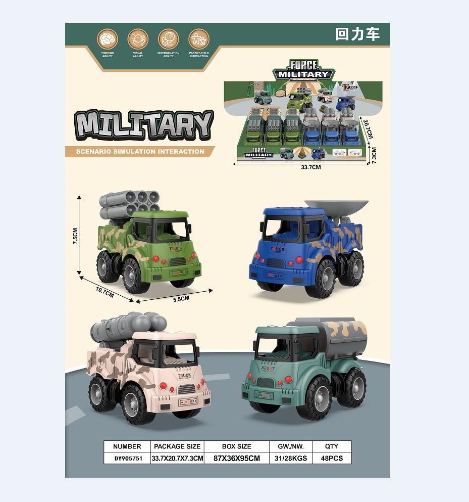 Q-style fun rebound inertia military/police car/fire/environmental protection guard mini car boy and girl educational simulation model toy fleet DY905751/752/753/754