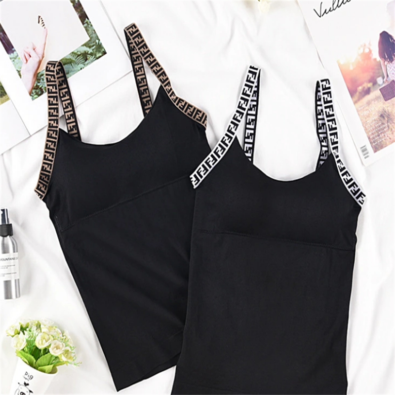 新款打底女士吊带修身长款运动胸衣美背F英文字母带背心内衣图