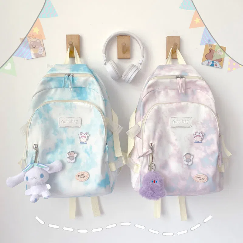 森系书包女学生韩版女初中高中大学生百搭扎染双肩包日系原宿背包