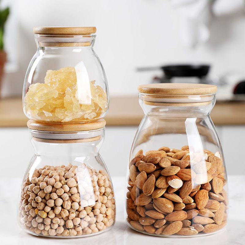 Square, round glass sealed jar, kitchen food storage jar, trapezoidal tea jar, spherical coffee bean storage jar Specification image
