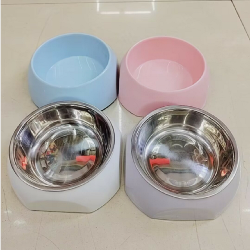 宠物不锈钢双层食盆  不锈钢塑料二合一 一碗双用 防滑