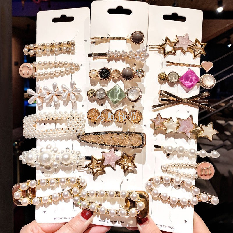 Internet-famous hairpins, bangs, pearl one-line clips, fairy side clips, forest-style super fairy clips, headwear, adult female hair accessory clips