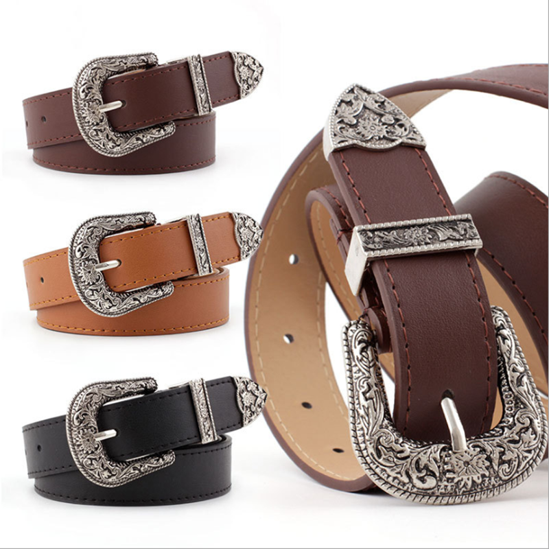 Women's fashionable casual pin buckle simple and versatile trendy denim belt, women's decoration black European and American wide belt