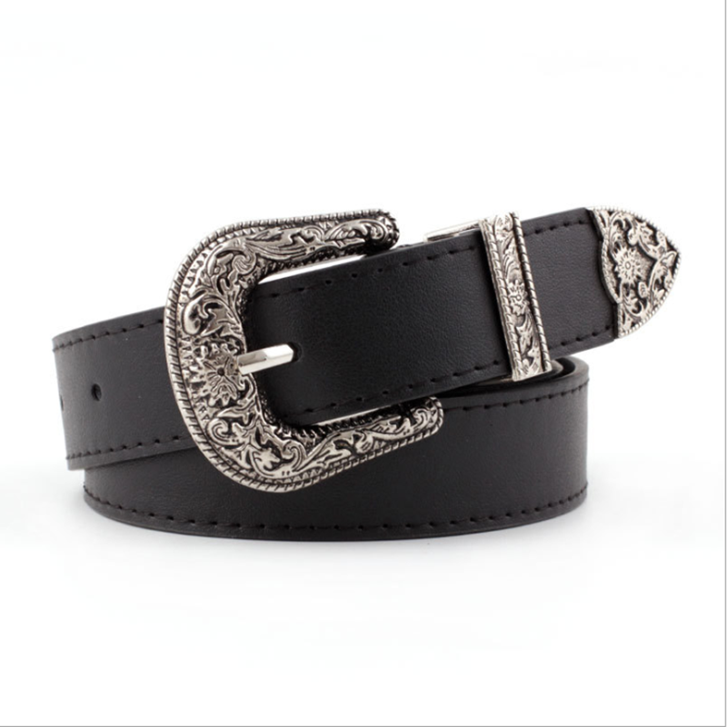 Women's fashionable casual pin buckle simple and versatile trendy denim belt, women's decoration black European and American wide belt details Picture