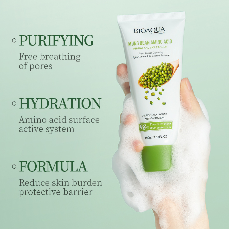 Cross-border foreign trade BIOAOUA Mung Bean Amino Acid PH Balanced Facial Cleanser Deep Cleansing Gentle Facial Cleanser details Picture