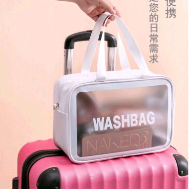 .白色中号双提大容量便携男女旅行化妆品收纳袋透明洗漱包防水 详情图4