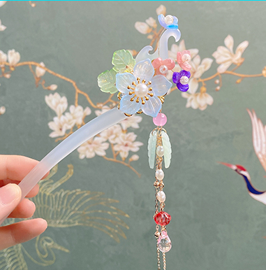 Children's ancient-style Hanfu hairpins, stepping tassel princess hairpins and hair accessories, 2023 new style girls' ancient-style headwear hairpins details Picture