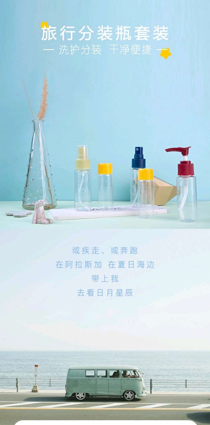 Bagged travel portioning set bottles, portable color portioning storage bottles, sample portioning bottles, spray bottles, lotion bottles detail image 1