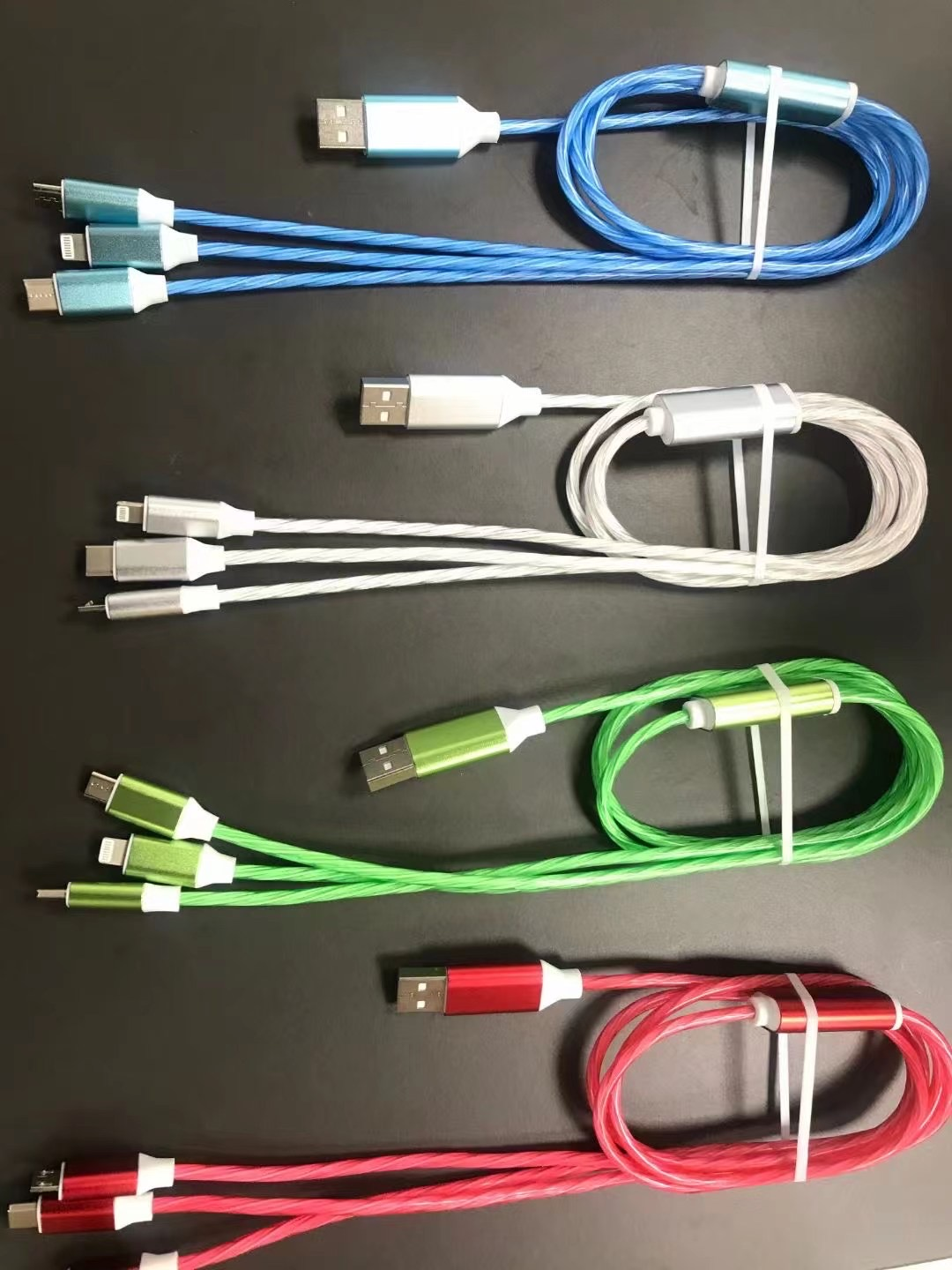 一拖三流光数据线发光三合一充电线适用苹果Type-c安卓