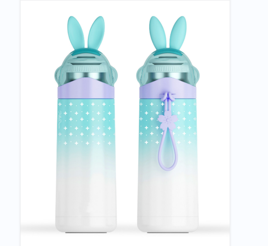 The gradient colorful rabbit insulated cup is a cute water cup that male and female students can casually carry with a rope Item Picture