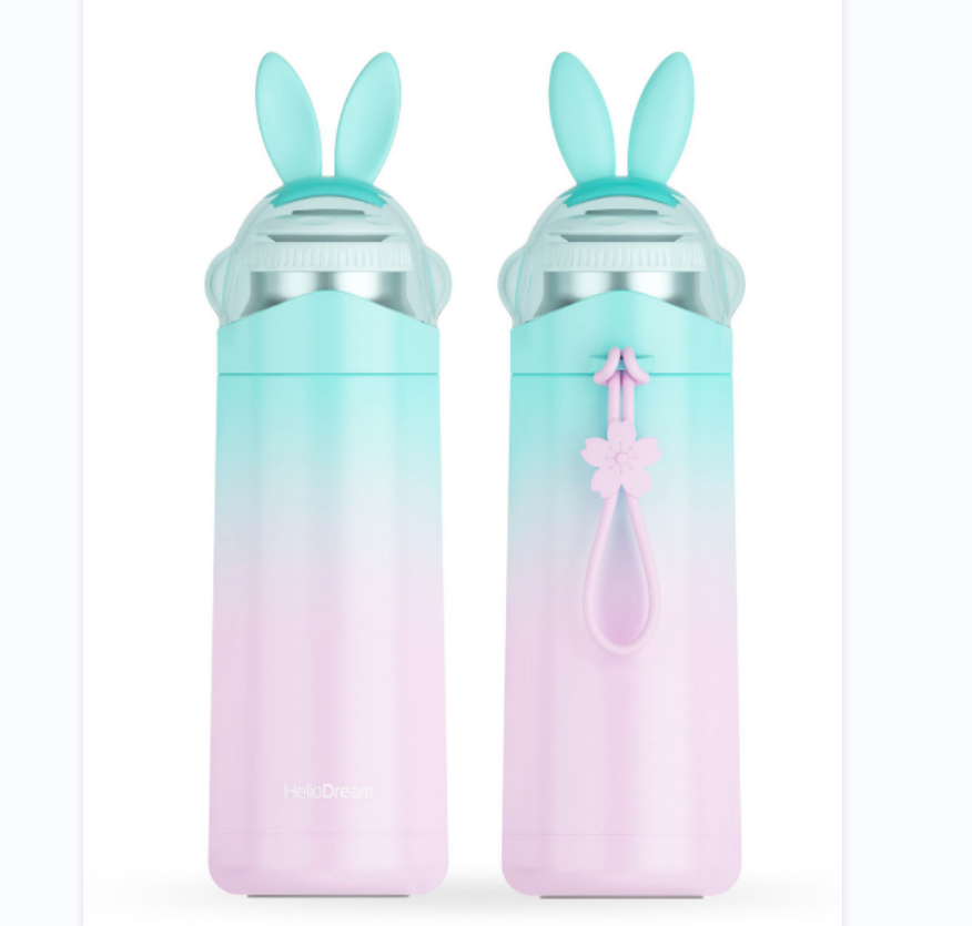 The gradient colorful rabbit insulated cup is a cute water cup that male and female students can casually carry with a rope Specification image