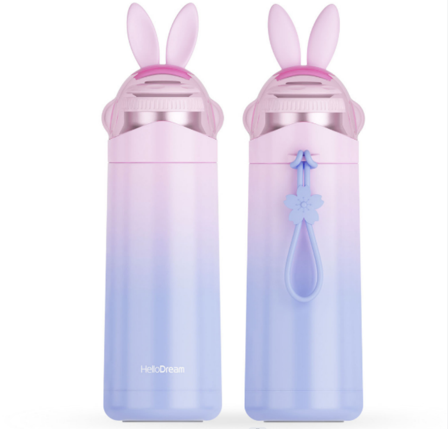 The gradient colorful rabbit insulated cup is a cute water cup that male and female students can casually carry with a rope details Picture