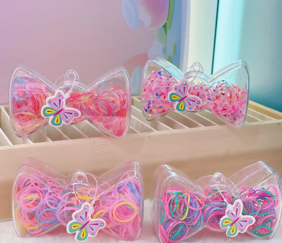 Bow tie box disposable hair tie, small butterfly lanyard, simple and fashionable design, available in black and color, suitable for girls over 3 years old Application Scenario