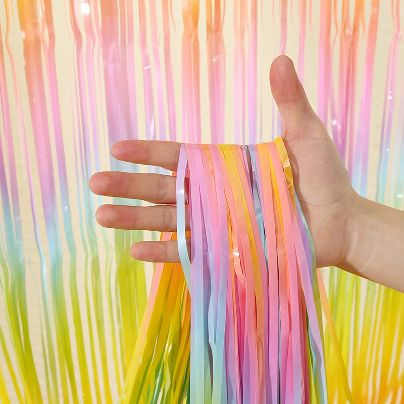 Cross-border 1*2M colored tassel rain silk curtain, festival celebration, wedding decoration, color strip background wall decoration, and wholesale of decorative patterns Specification image